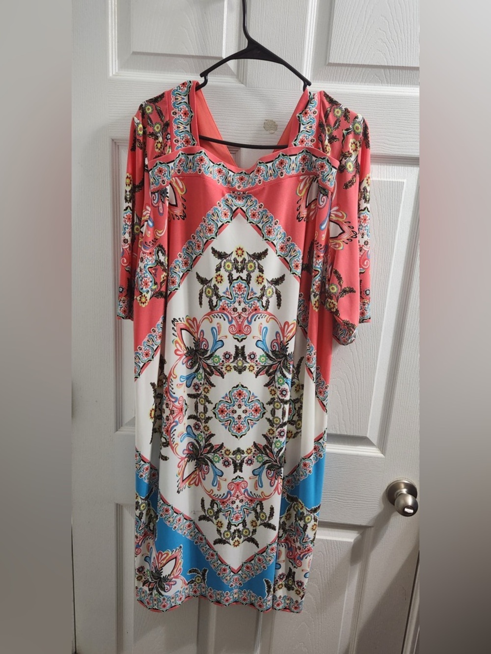 Studio One Coral V-Neck Floral Print Dress